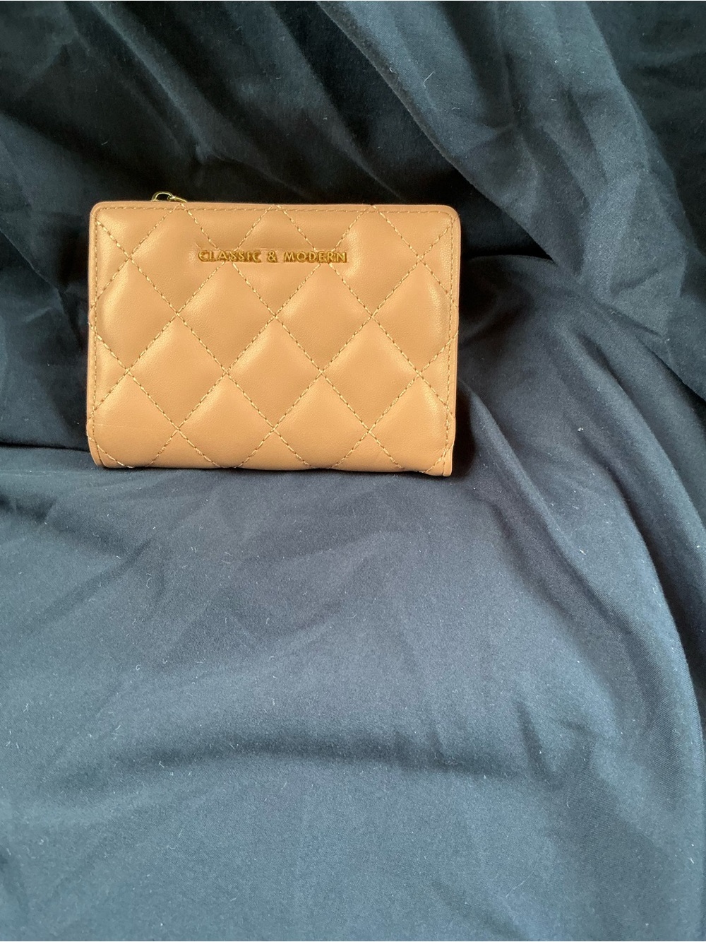 Quilted Compact Wallet - Tan